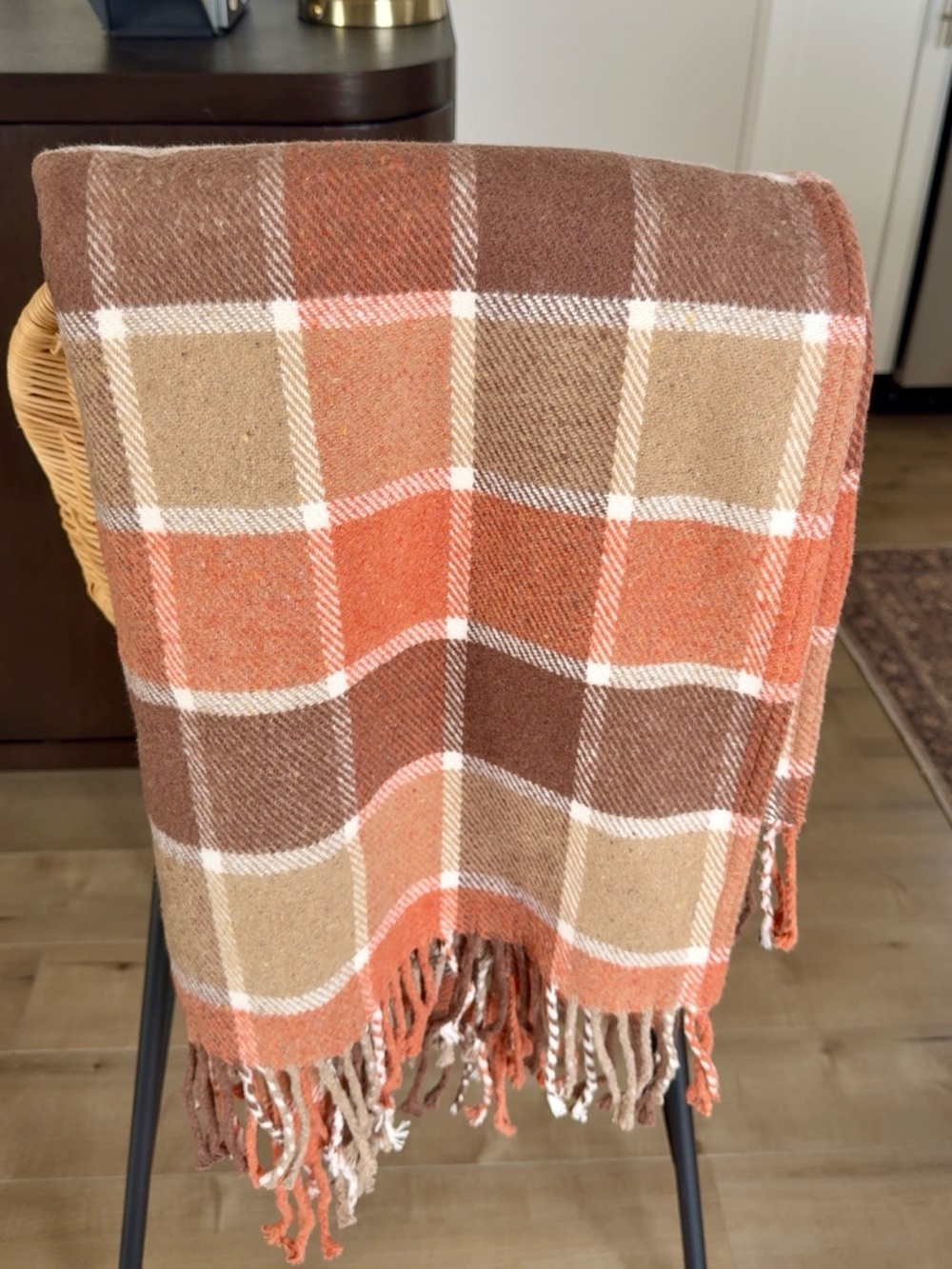FALL PLAID THROW BLANKET BROWN ORANGE